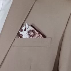 100% Cotton Pre-Folded Pocket Square Handkerchief Insert - Brown Paisley