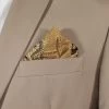 Silk Blend Pre-Folded Point Design Pocket Square Insert - Gold & Brown