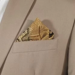 Silk Blend Pre-Folded Point Design Pocket Square Insert - Gold & Brown