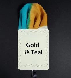 100% Silk Pre-Folded Pocket Square Insert - Teal And Gold -Fashionable Costume VA PSI 0950F 2a 07717.1646760292