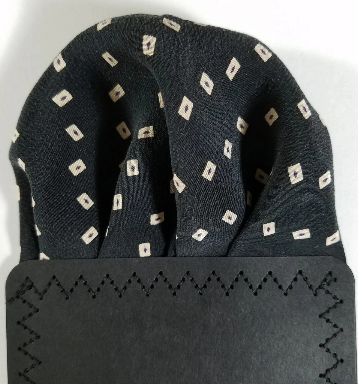 Black With Cream Squares 100% Silk Pre-Folded Pocket Square Insert 6 Black With Cream Squares 100% Silk Pre-Folded Pocket Square Insert - Image 6