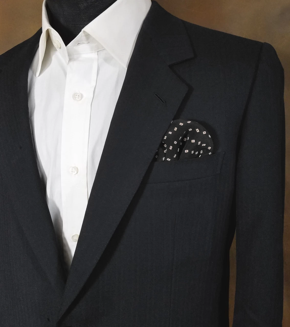 Black With Cream Squares 100% Silk Pre-Folded Pocket Square Insert 2 Black With Cream Squares 100% Silk Pre-Folded Pocket Square Insert - Image 2