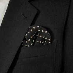 Black With Cream Squares 100% Silk Pre-Folded Pocket Square Insert