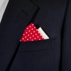 Two-Tone Red Polka Dots With White 100% Cotton Pre-Folded Pocket Square Insert
