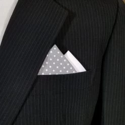 Two-Tone White Dots On Light Grey 100% Cotton Pre-Folded Pocket Square Insert