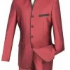 Vinci Burgundy Banded Collar Two-Tone Fashion Suit - Slim Fit