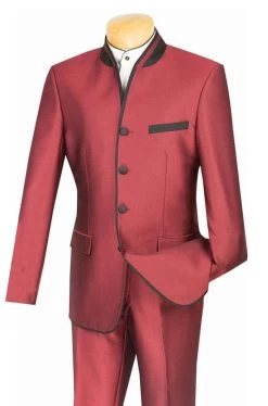 Vinci Burgundy Banded Collar Two-Tone Fashion Suit - Slim Fit