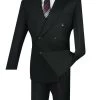 Vinci Black Double-Breasted Suit With Pleated Slacks