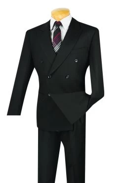 Vinci Black Double-Breasted Suit With Pleated Slacks