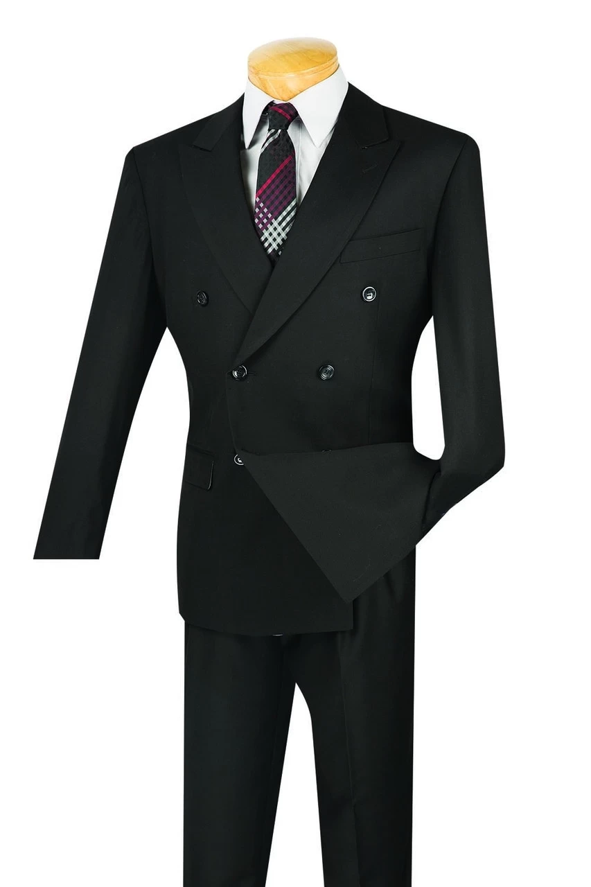 Vinci Black Double-Breasted Suit With Pleated Slacks 1 Vinci Black Double-Breasted Suit With Pleated Slacks