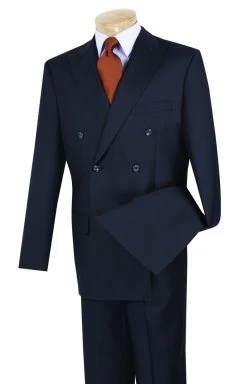 Vinci Navy Double-Breasted Suit With Pleated Slacks