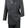Vinci Dark Grey Double-Breasted Suit With Pleated Slacks