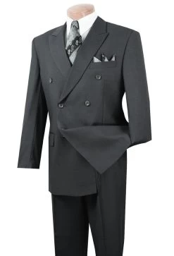 Vinci Dark Grey Double-Breasted Suit With Pleated Slacks