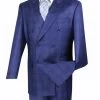 Vinci Blue Glenplaid Double-Breasted Suit With Pleated Slacks