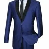Vinci Sheened Navy Contrasting Notched Shawl Collar Suit - Slim Fit