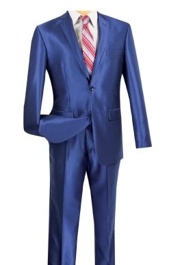 Vinci 2-Button Blue Sheened Suit - Slim Fit