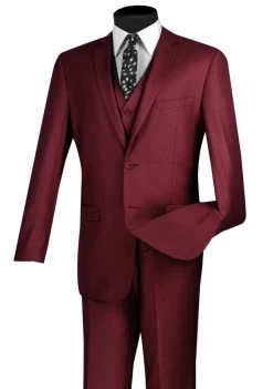 Vinci 2-Button Burgundy Suit With Vest - Slim Fit