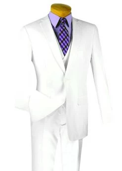 Vinci 2-Button White Suit With Vest - Slim Fit
