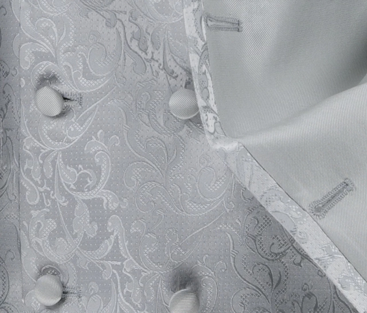 Vinci 3 Piece Collar-less Floral Pattern Vested Fancy Suit - Silver 2 Vinci 3 Piece Collar-less Floral Pattern Vested Fancy Suit - Silver - Image 2