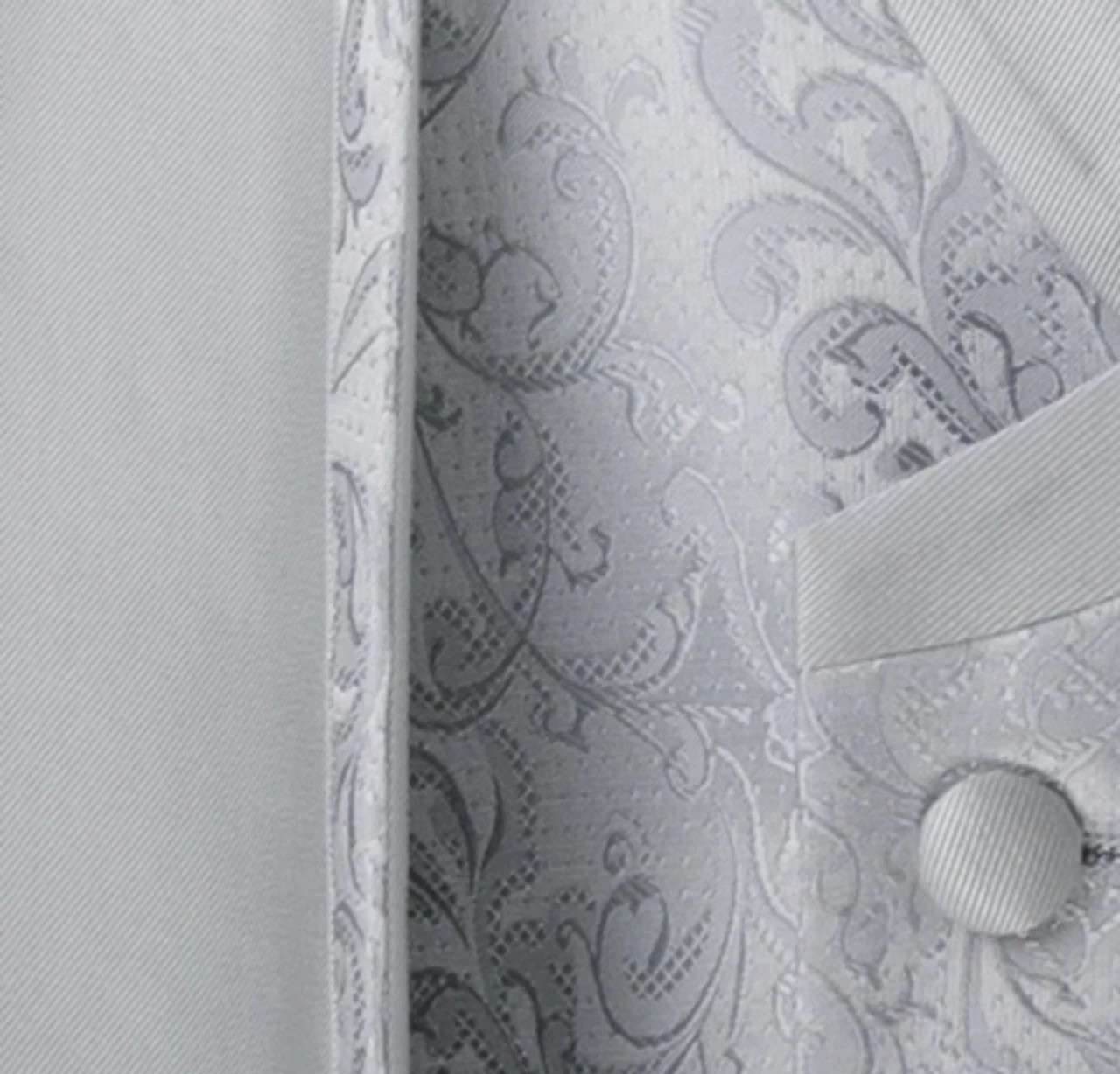 Vinci 3 Piece Collar-less Floral Pattern Vested Fancy Suit - Silver 3 Vinci 3 Piece Collar-less Floral Pattern Vested Fancy Suit - Silver - Image 3