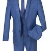Vinci 2-Button Trimmed Blue Suit With Vest - Slim Fit