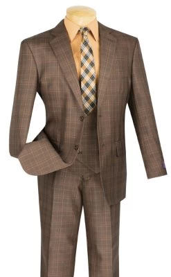 Vinci 2-Button Chestnut Brown Glenplaid Suit With Low-Cut Vest