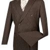 Vinci Brown Bold Pinstripe Double-Breasted Suit With Pleated Slacks