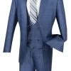 Vinci 2-Button Glenplaid With Low Cut Vest Suit - Blue