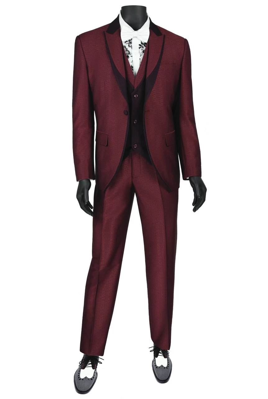Vinci 3 Piece Fancy Burgundy Slim Fit Tuxedo Or Suit 1 Vinci 3 Piece Fancy Burgundy Slim Fit Tuxedo Or Suit