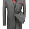 Vinci 2-Button Grey Chalk Stripe Suit With Vest - Classic Fit