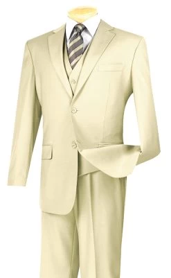 Vinci 2-Button Classic Suit With Vest - Ivory - X-Long