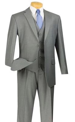Vinci 2-Button Classic Suit With Vest - Medium Grey