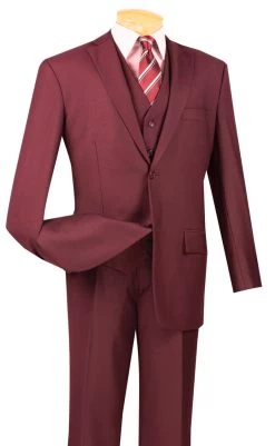 Vinci 2-Button Classic Suit With Vest - Maroon