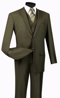 Vinci 2-Button Classic Suit With Vest - Olive - X-Long
