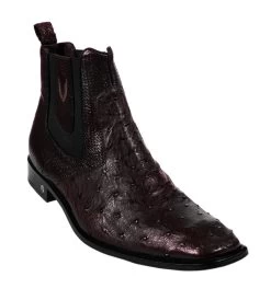 Vestigium Genuine Ostrich Quill & Calf Ankle Dress Boot - Black Cherry