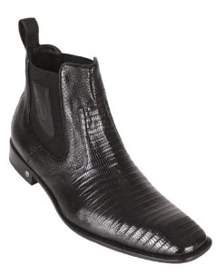 Vestigium Genuine Teju Lizard & Calf Ankle Dress Boot - Black