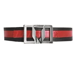 Clearance - Vestigium Genuine Ostrich Leg & Calf Dress Belt - Red On Black