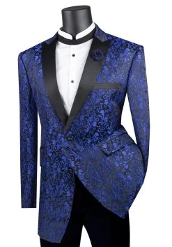 Vinci Sapphire Blue And Black Sateen Floral Sportcoat