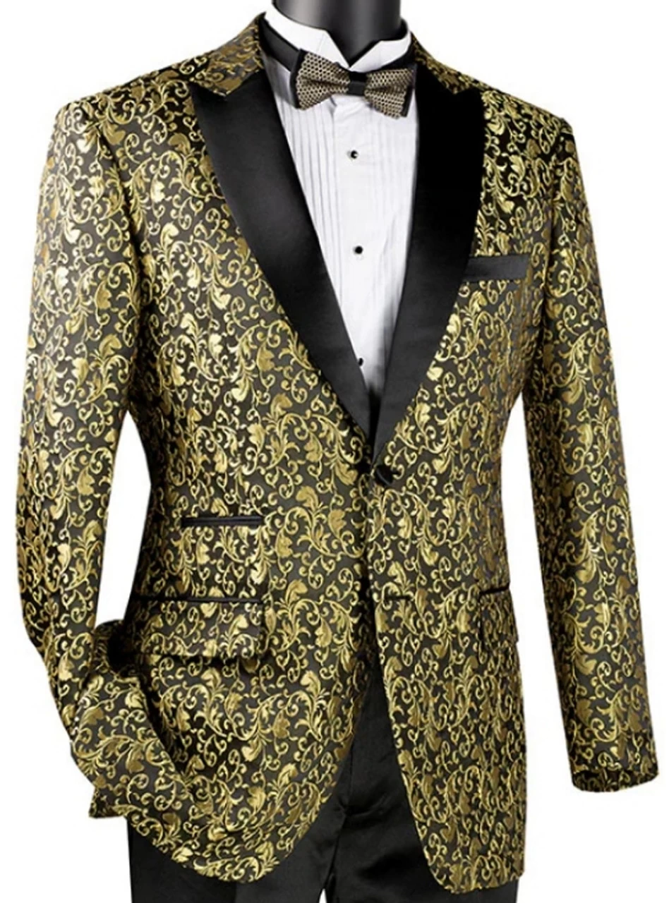 Vinci Ruby Gold And Black Sateen Floral Sportcoat 1 Vinci Ruby Gold And Black Sateen Floral Sportcoat