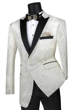 Vinci Champagne Ivory And Black Sateen Floral Sportcoat