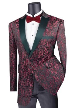 Vinci Ruby Red And Black Sateen Floral Sportcoat