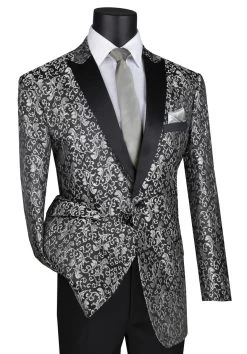 Vinci Silver And Black Sateen Floral Sportcoat
