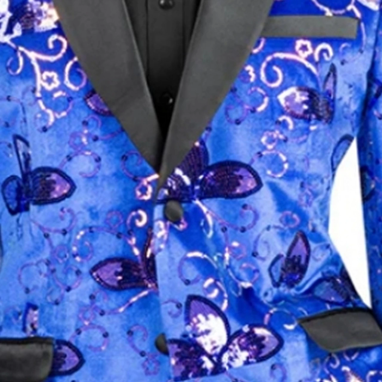 Vinci Blue Velvet Floral Print With Sequins Jacket Sportcoat - Slim Fit 2 Vinci Blue Velvet Floral Print With Sequins Jacket Sportcoat - Slim Fit - Image 2