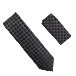 Antonia 100% Silk Tie W/Pocket Square - Black & Charcoal Dots