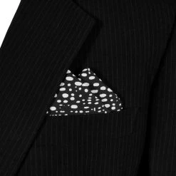 100% Cotton Pre-Folded Pocket Square Handkerchief Insert - White On Black Abstract Ovals