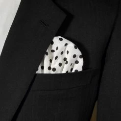 Black Polka Dots On White 100% Cotton Pre-Folded Pocket Square Handkerchief Insert