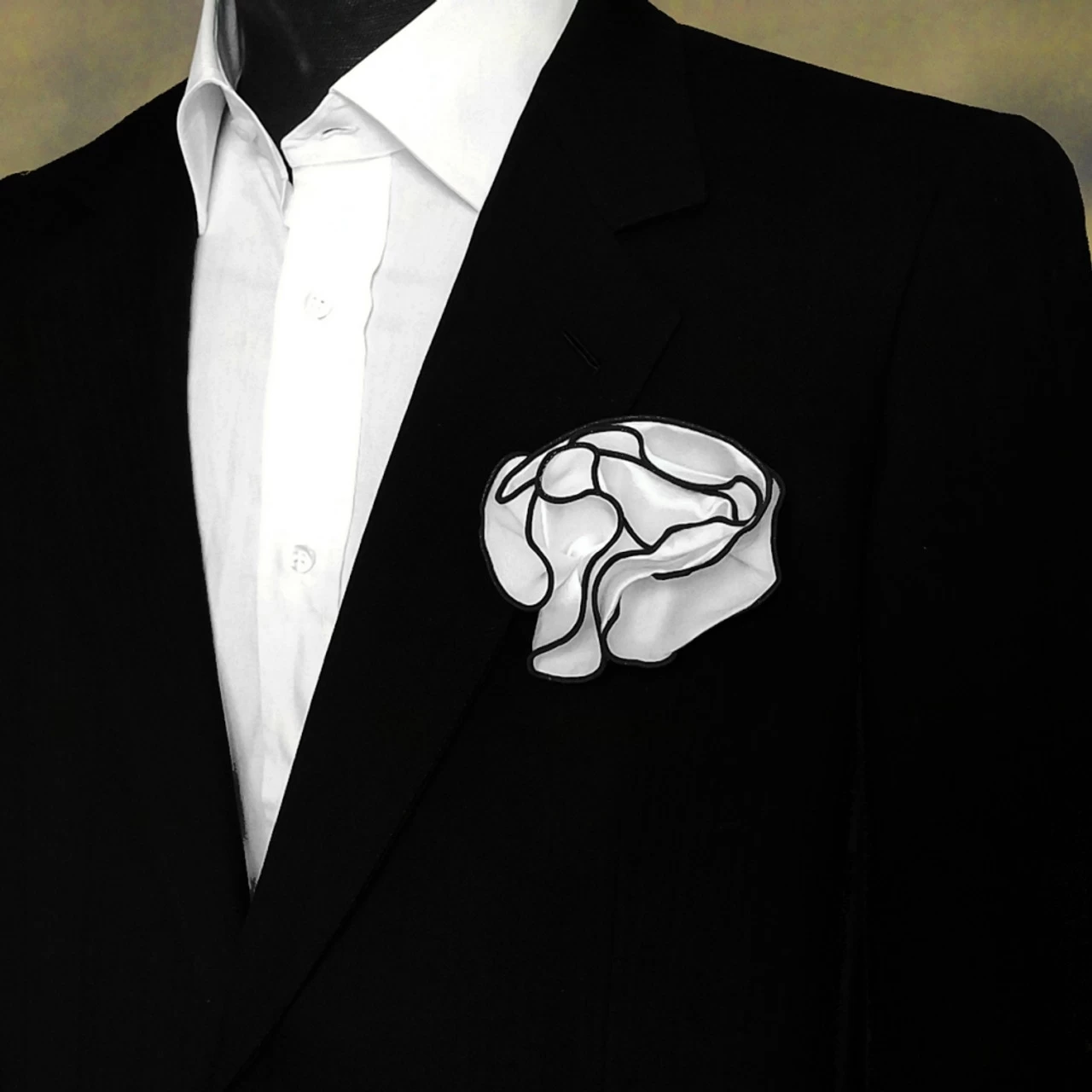 Antonio Ricci 2-in-1 Pouf Round Pocket Square - Black On White 2 Antonio Ricci 2-in-1 Pouf Round Pocket Square - Black On White - Image 2