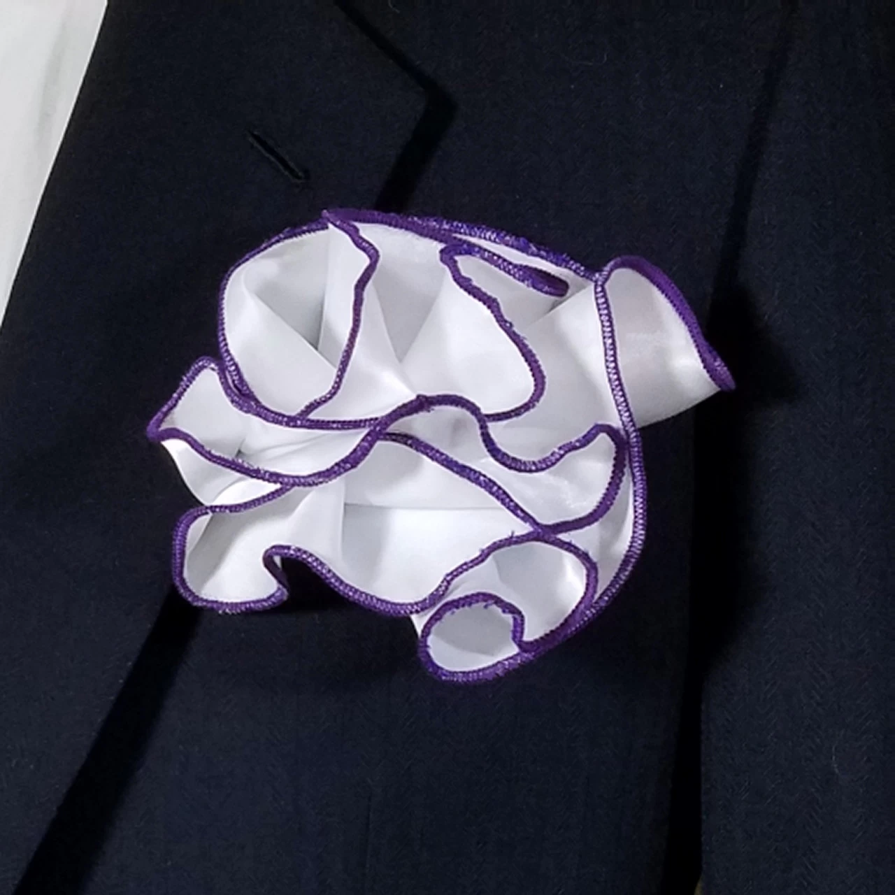 Antonio Ricci 2-in-1 Pouf Round Pocket Square - Dark Purple On White 1 Antonio Ricci 2-in-1 Pouf Round Pocket Square - Dark Purple On White