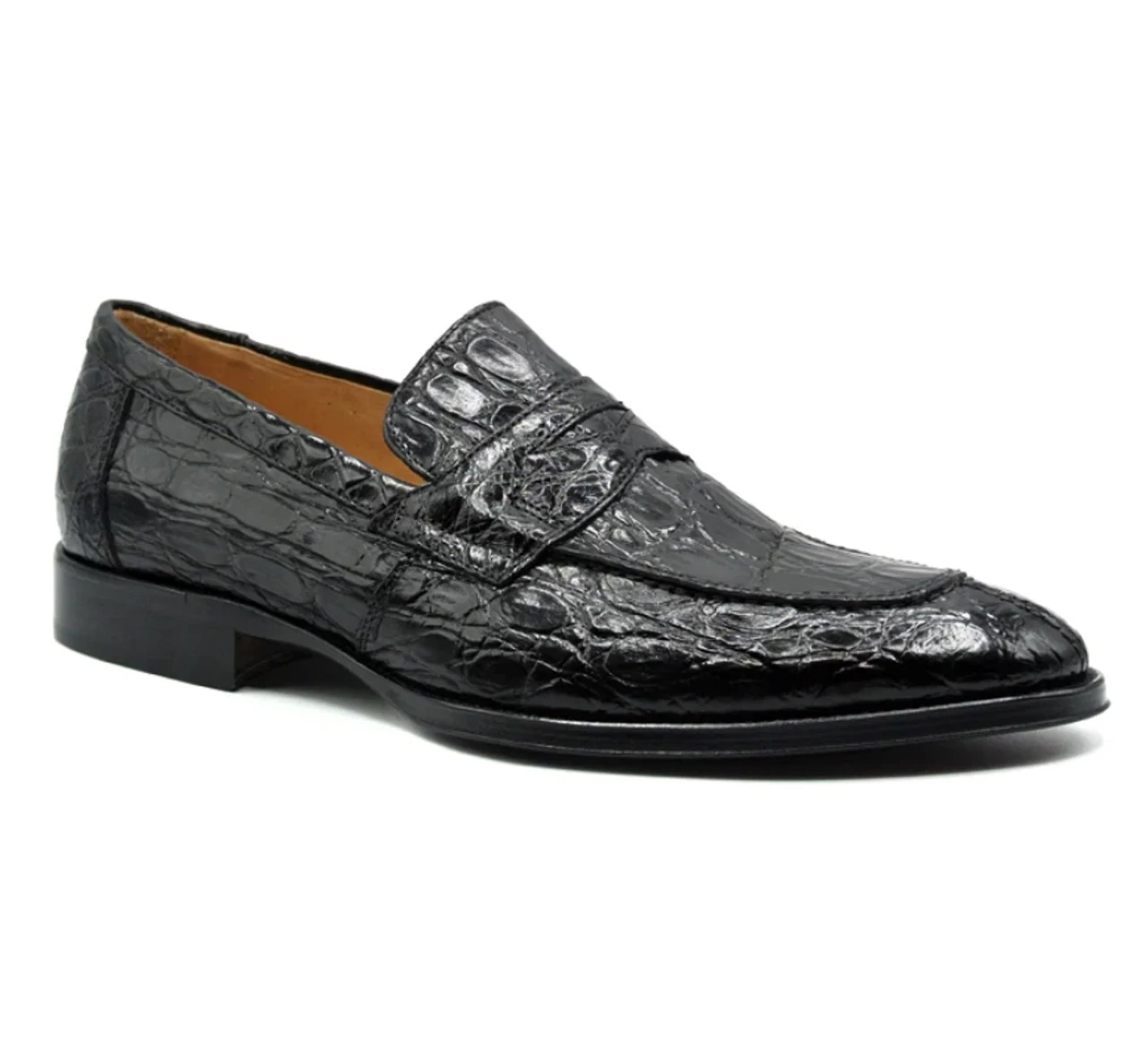 Zelli 100% Caiman Crocodile Italian Penny Long Toe Loafer - Black 5 Zelli 100% Caiman Crocodile Italian Penny Long Toe Loafer - Black - Image 5