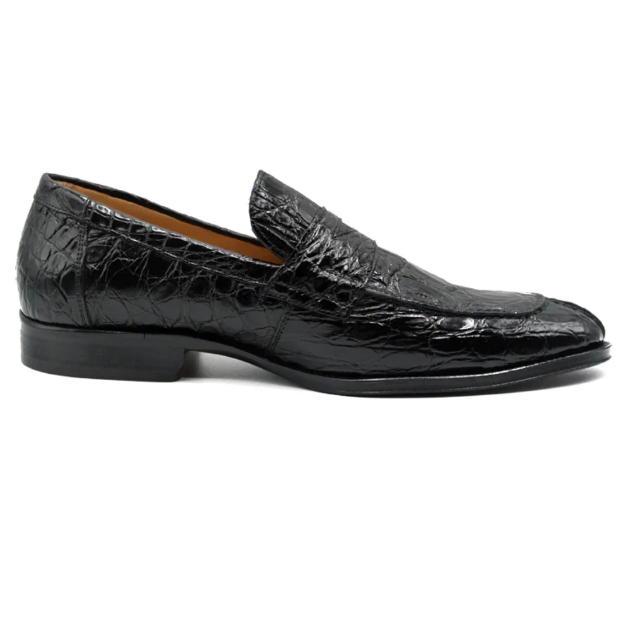 Zelli 100% Caiman Crocodile Italian Penny Long Toe Loafer - Black 4 Zelli 100% Caiman Crocodile Italian Penny Long Toe Loafer - Black - Image 4